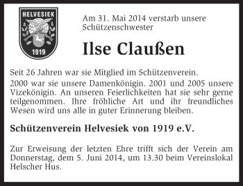 Traueranzeige von Ilse Claußen von KRZ