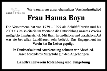 Traueranzeige von Hanna Boyn von KRZ