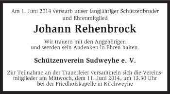 Traueranzeige von Johann Rehenbrock von KRZ