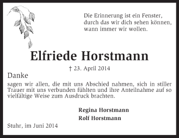 Traueranzeige von Elfriede Horstmann von KRZ