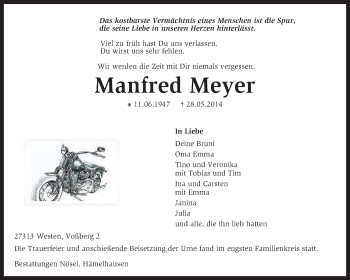 Traueranzeige von Manfred Meyer von KRZ