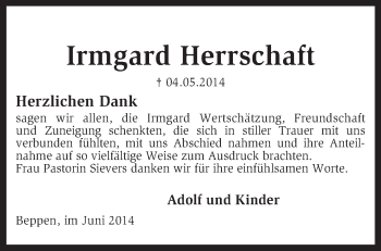 Traueranzeige von Irmgard Herrschaft von KRZ