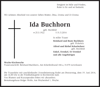 Traueranzeige von Ida Buchhorn von KRZ