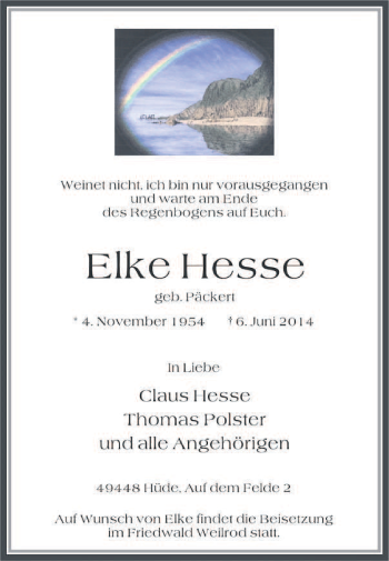 Traueranzeige von Elke Hesse von KRZ