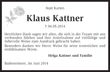 Traueranzeige von Klaus Kattner von KRZ