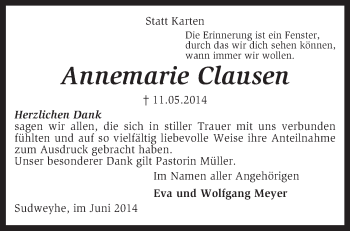 Traueranzeige von Annemarie Clausen von KRZ