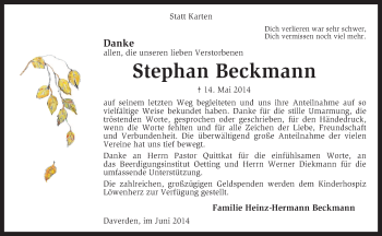 Traueranzeige von Stephan Beckmann von KRZ