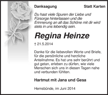 Traueranzeige von Regina Heinze von KRZ