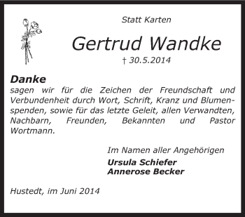 Traueranzeige von Gertrud Wandke von KRZ