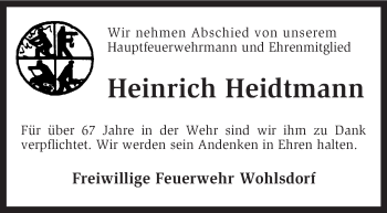 Traueranzeige von Heinrich Heidtmann von KRZ