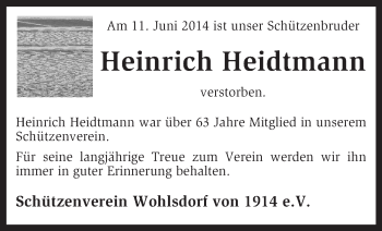 Traueranzeige von Heinrich Heidtmann von KRZ