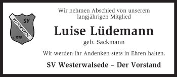 Traueranzeige von Luise Lüdemann von KRZ