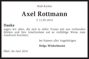 Traueranzeige von Axel Rottmann von KRZ