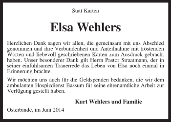 Traueranzeige von Elsa Wehlers von KRZ