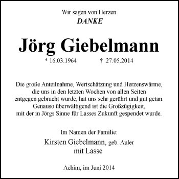 Traueranzeige von Jörg Giebelmann von KRZ