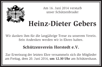 Traueranzeige von Heinz-Dieter Gebers von KRZ