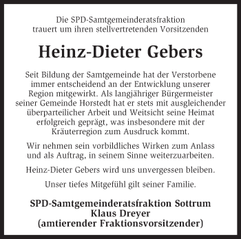 Traueranzeige von Heinz-Dieter Gebers von KRZ