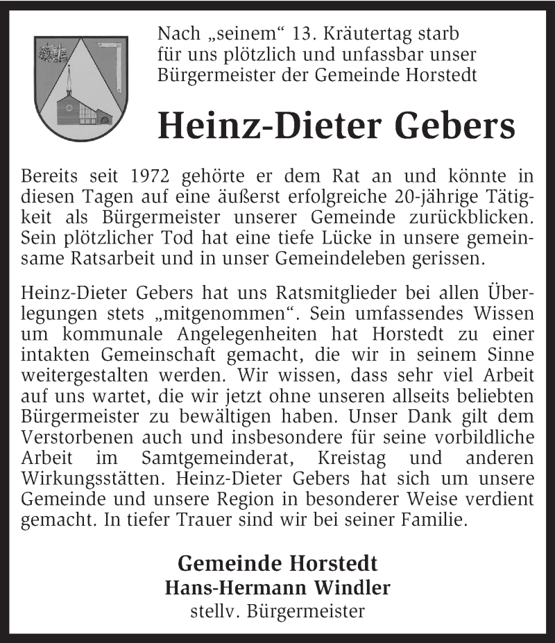  Traueranzeige für Heinz-Dieter Gebers vom 18.06.2014 aus KRZ