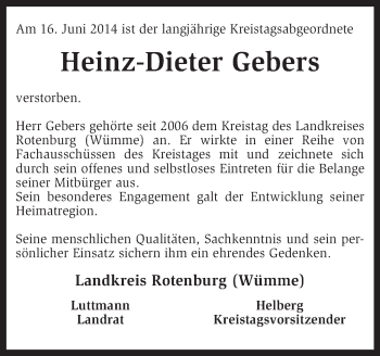 Traueranzeige von Heinz-Dieter Gebers von KRZ