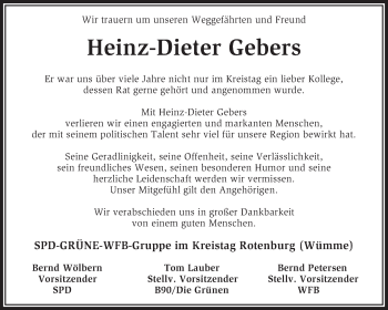 Traueranzeige von Heinz-Dieter Gebers von KRZ