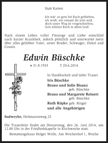 Traueranzeige von Edwin Büschke von KRZ