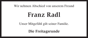 Traueranzeige von Franz Radl von KRZ