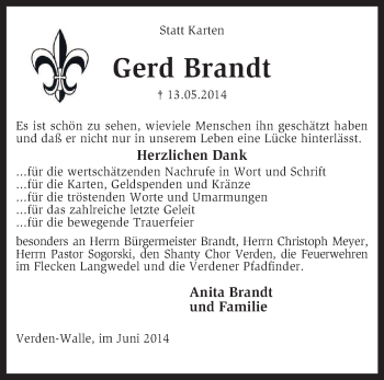 Traueranzeige von Gerd Brandt von KRZ