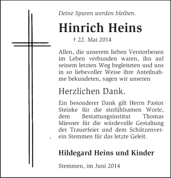 Traueranzeige von Hinrich Heins von KRZ