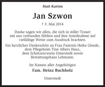 Traueranzeige von Jan Szwon von KRZ