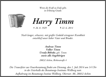 Traueranzeige von Harry Timm von KRZ