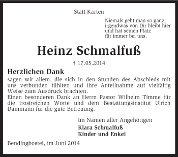 Traueranzeige von Heinz Schmalfuß von KRZ