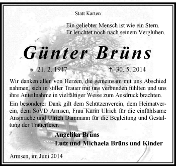 Traueranzeige von Günter Brüns von KRZ