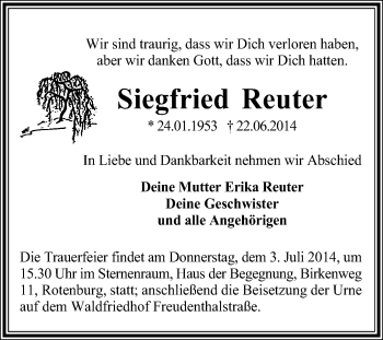 Traueranzeige von Siegfried Reuter von KRZ