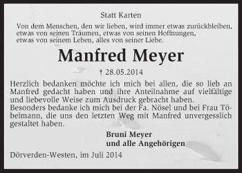 Traueranzeige von Manfred Meyer von KRZ