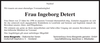 Traueranzeige von Ingeborg Detert von KRZ