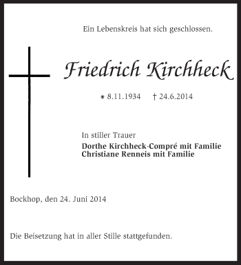 Traueranzeige von Friedrich Kirchheck von KRZ