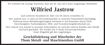 Traueranzeige von Wilfried Jastrow von KRZ