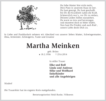 Traueranzeige von Martha Meinken von KRZ