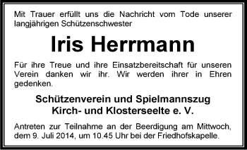 Traueranzeige von Iris Herrmann von KRZ