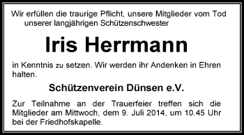 Traueranzeige von Iris Herrmann von KRZ