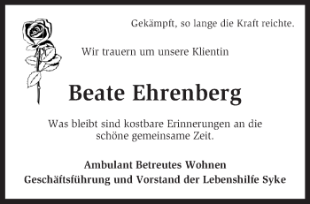 Traueranzeige von Beate Ehrenberg von KRZ