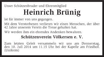 Traueranzeige von Heinrich Brünig von KRZ