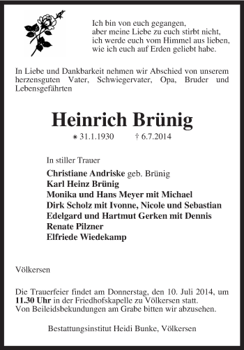 Traueranzeige von Heinrich Brünig von KRZ