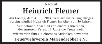 Traueranzeige von Heinrich Flemer von KRZ