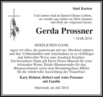 Traueranzeige von Gerda Prossner von KRZ