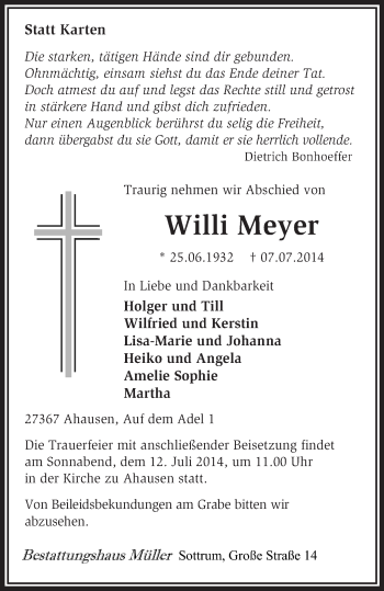 Traueranzeige von Willi Meyer von KRZ