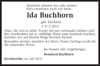 Traueranzeige von Ida Buchhorn von KRZ