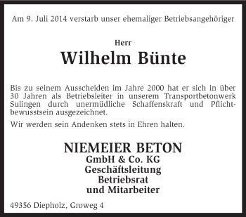 Traueranzeige von Wilhelm Bünte von KRZ