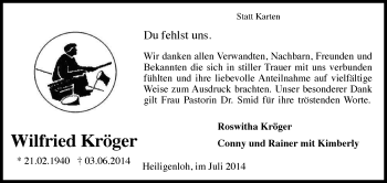 Traueranzeige von Wilfried Kröger von KRZ