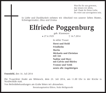 Traueranzeige von Elfriede Poggenburg von KRZ